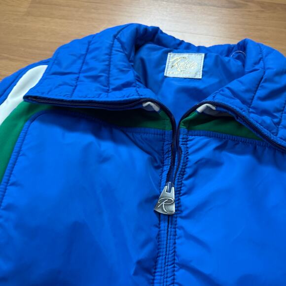 Women's Vintage 80's Roffe Blue Green Moto Crop Ski Puffer Jacket Sz Small VTG - Picture 6 of 7